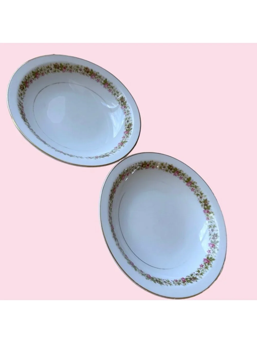 Vintage Amcrest Rondo Floral Rim Serving Soup Bowls Set of 2